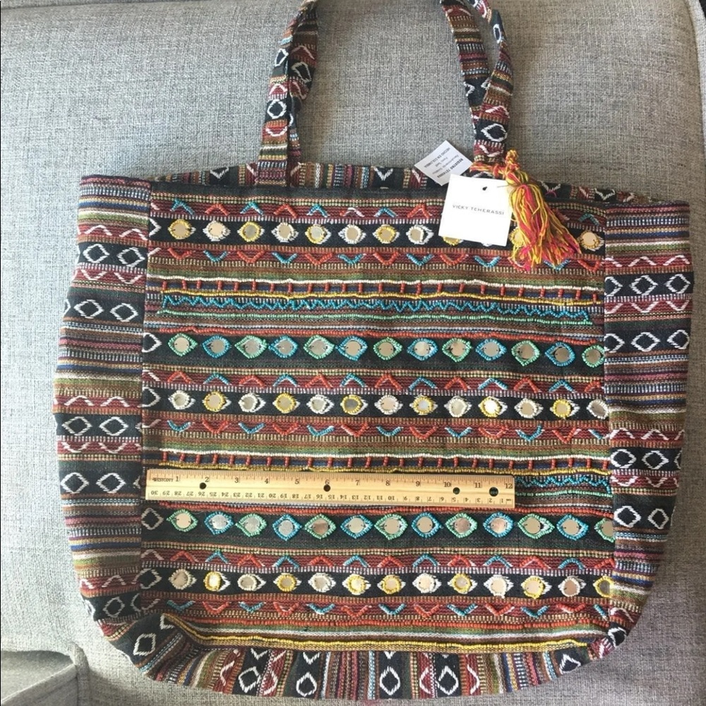 NWT Vicky Tcherassi beaded mirrored tote bag